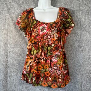 Vtg AGB Floral Top Womens Large Boho Fairy Grunge Whimsigoth Forest Babydoll Y2K
